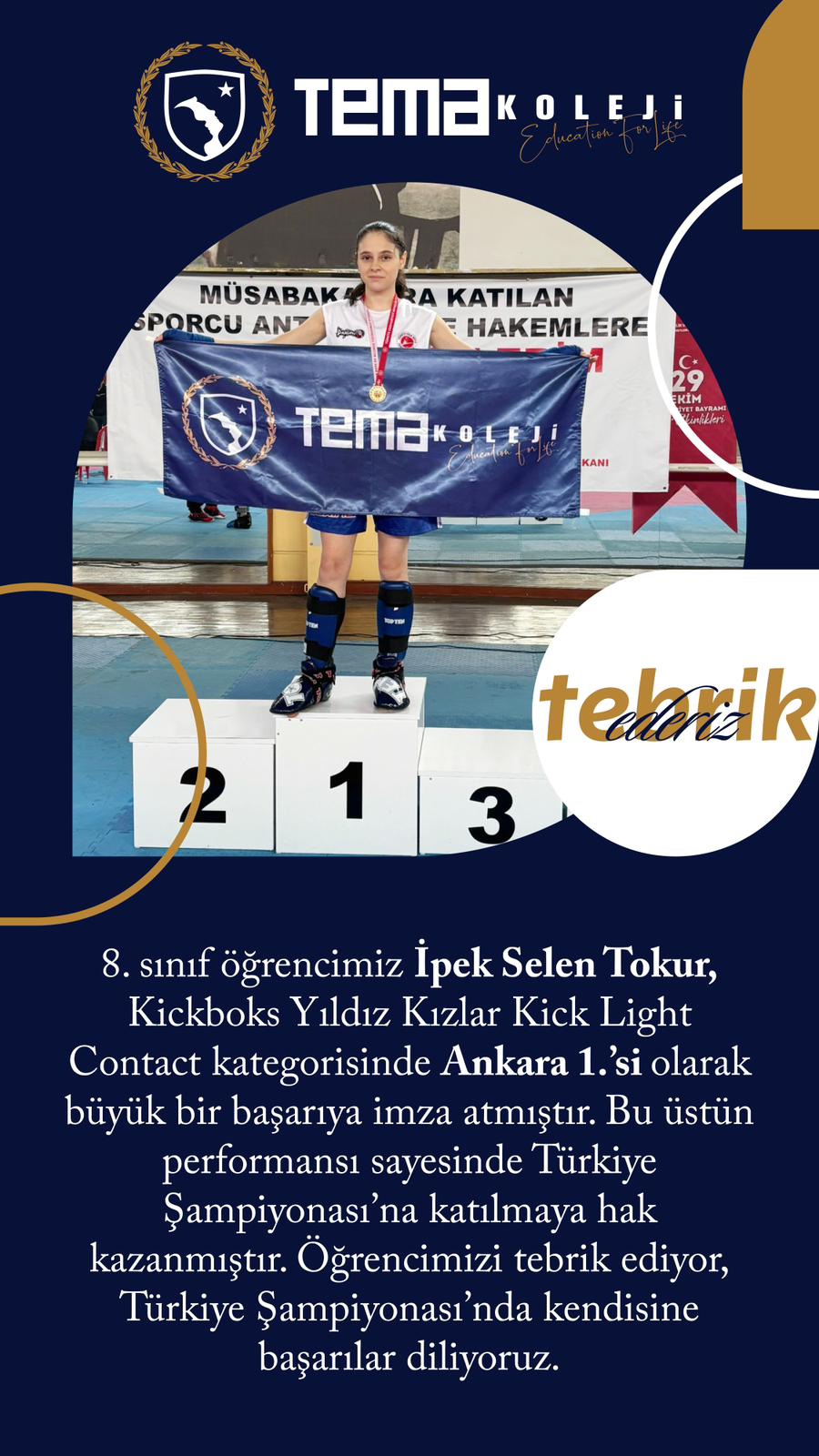 İpek Selen Tokur Kickboks Ankara-Birincisi
