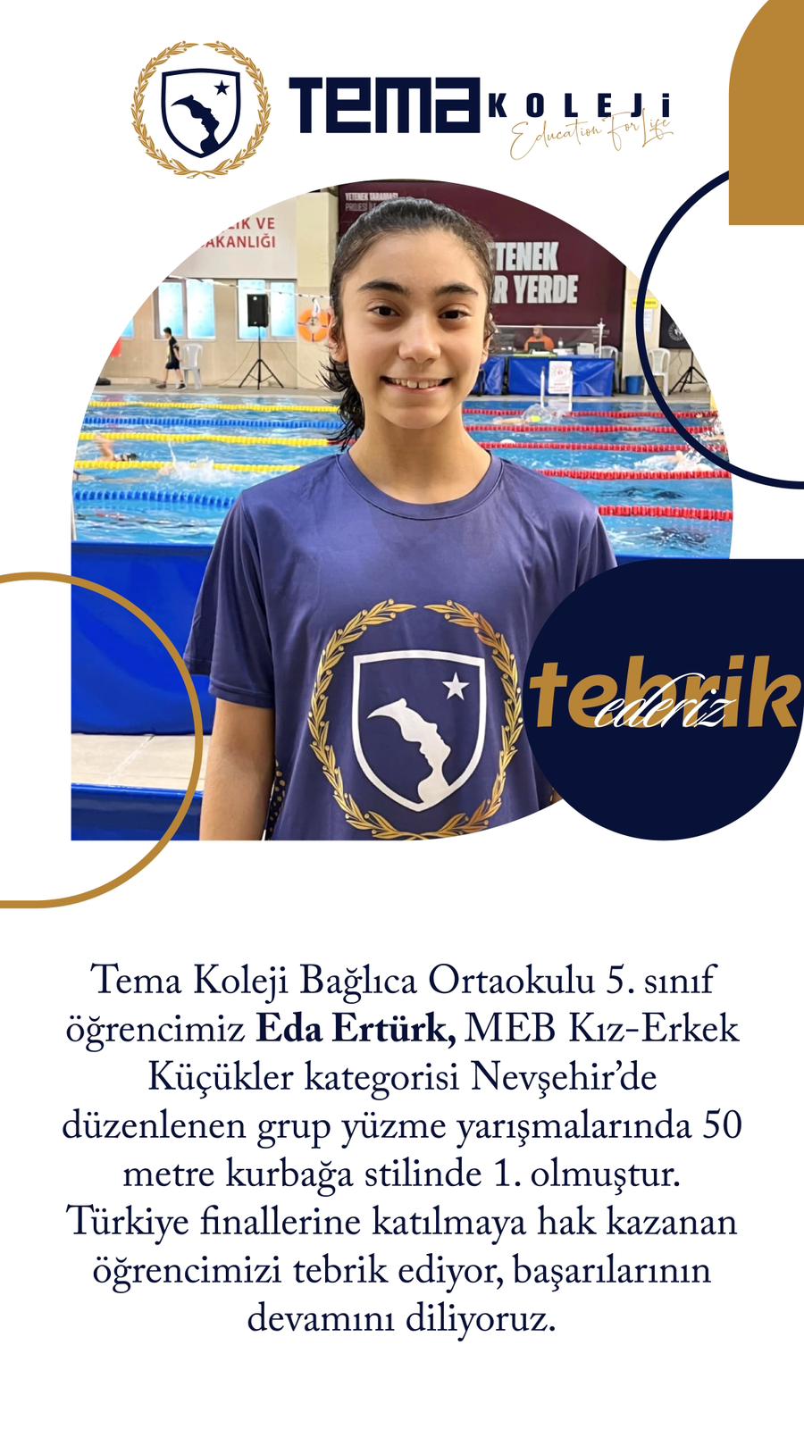 Yüzmede Büyük Başarı: Öğrencimiz Eda Ertürk 1. Oldu